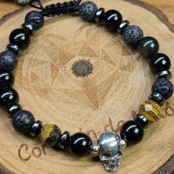 Craneo plata .925 obsidiana