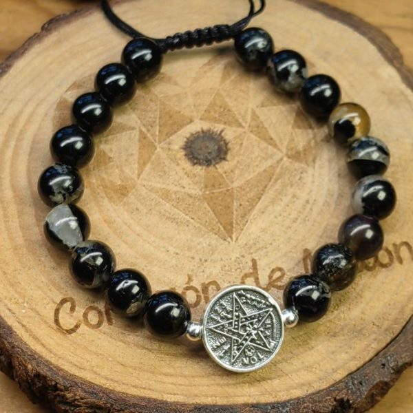 Medalla Tetragramaton. Plata .925 bolitas en plata con Piedra turmalina B 2
