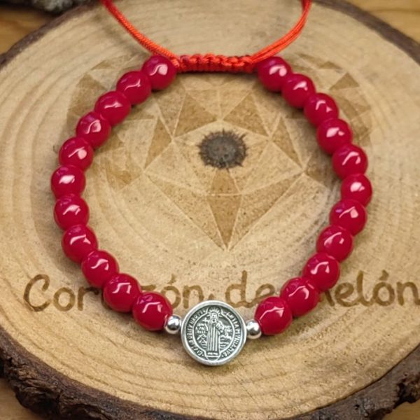 Medalla de San Benito chico. Plata .925 bolitas en plata con agata cornalina #6