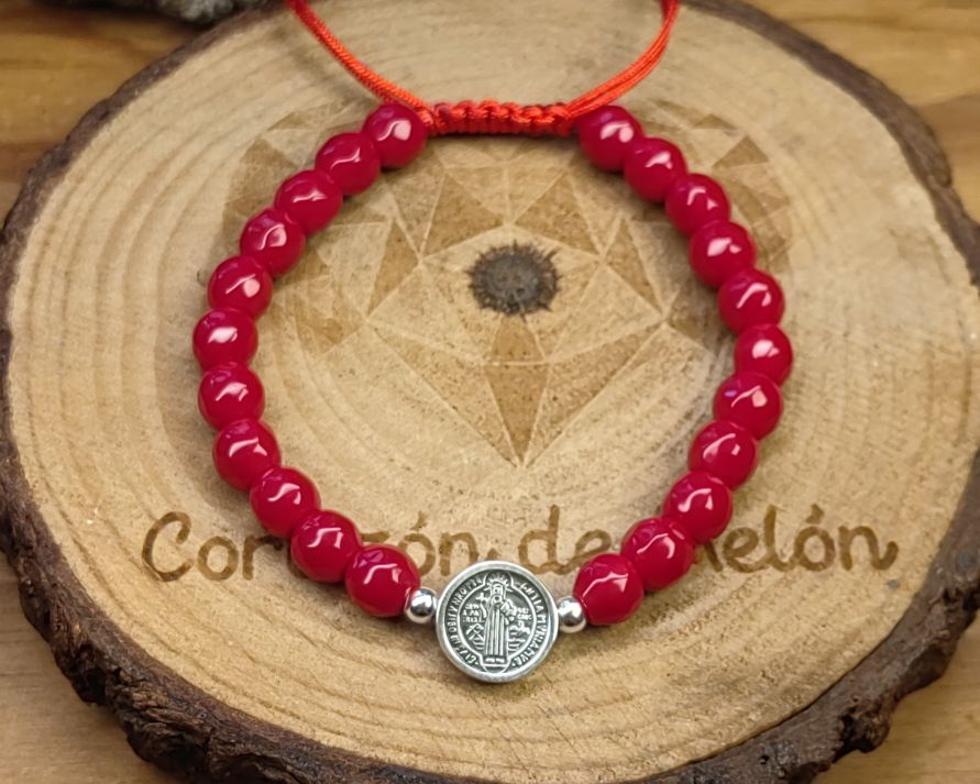 Medalla de San Benito chico. Plata .925 bolitas en plata con agata cornalina #6