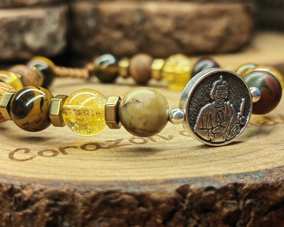 Medalla de San Judas en plata .925, bolitas de plata .925 con piedra ojo de tigre, ojo de buey, agata tibetana, cuarzo citrino con separadores de piedra hematita 2