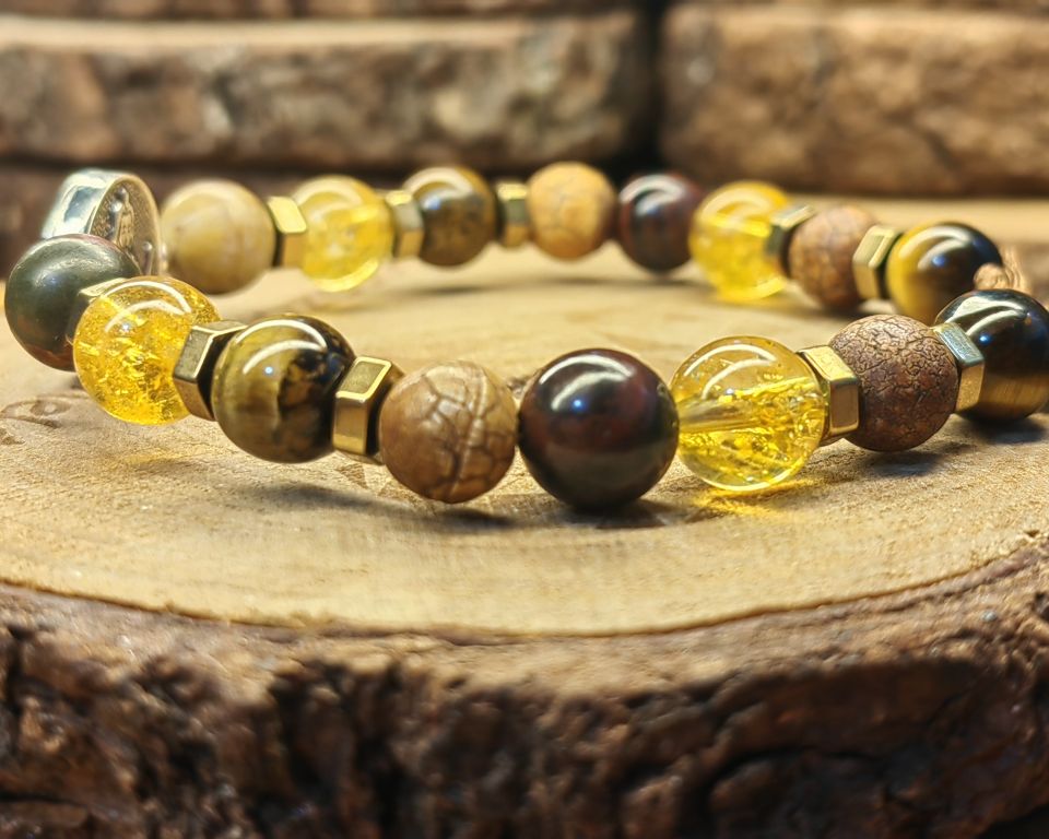 Medalla de San Judas en plata .925, bolitas de plata .925 con piedra ojo de tigre, ojo de buey, agata tibetana, cuarzo citrino con separadores de piedra hematita 3