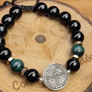 Medalla de San benito plata XL turmalina malaquita