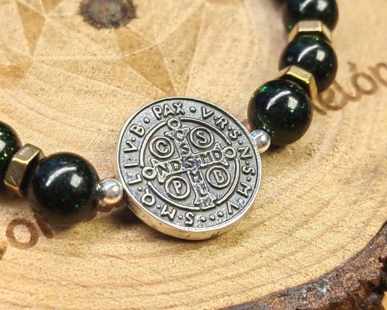 Medalla de San benito plata XL venturina verde 2