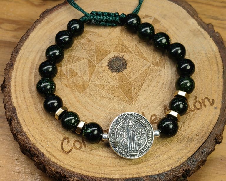 Medalla de San benito plata XL venturina verde