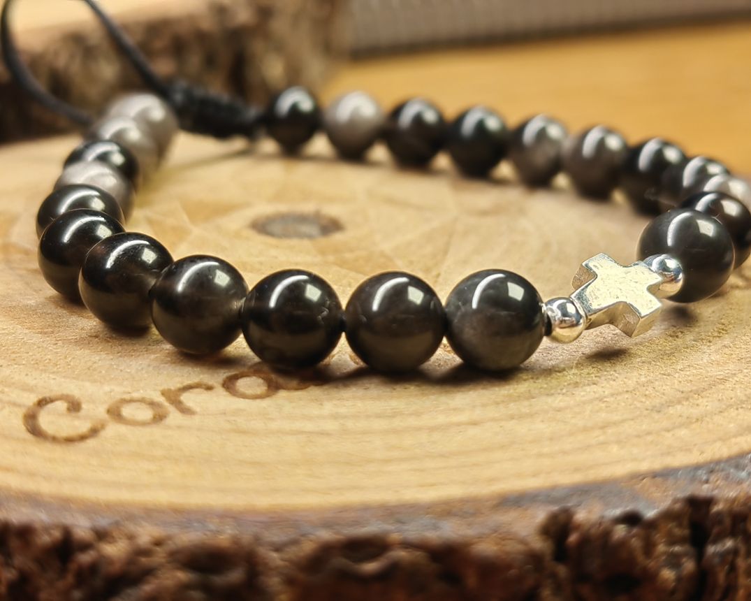 cruz plata obsidiana